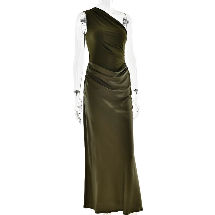 JULISSIA SATIN ONE SHOULDER DRESS