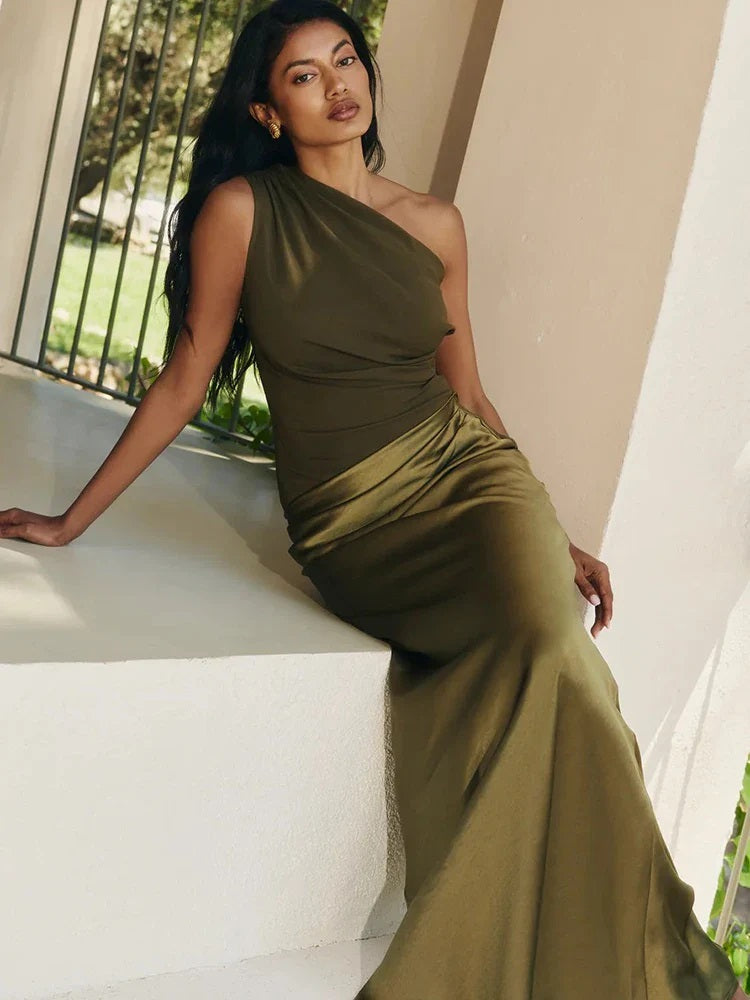 JULISSIA SATIN ONE SHOULDER DRESS