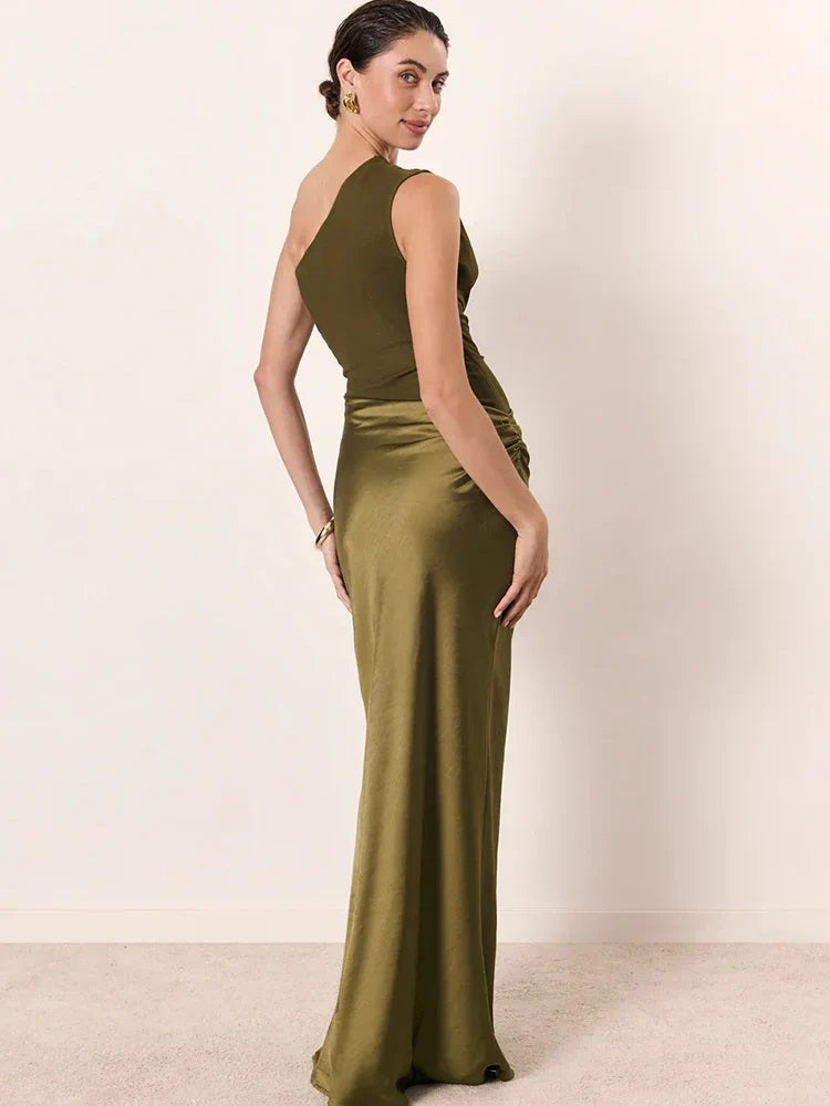 JULISSIA SATIN ONE SHOULDER DRESS