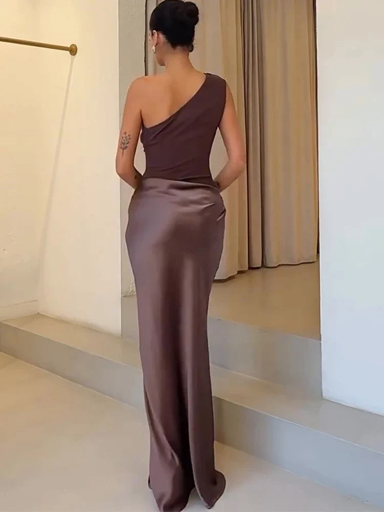 JULISSIA SATIN ONE SHOULDER DRESS